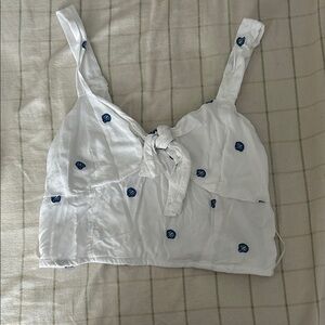 Japna White Crop Top with Blue Accents